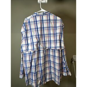 Columbia PFG Super Bonehead Plaid Fishing Shirt XXL White Pink Blue L/S EUC